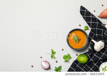 Concept of tasty food, sweet potato puree, space for text Concept of tasty food, sweet potato puree, space for text 98815685