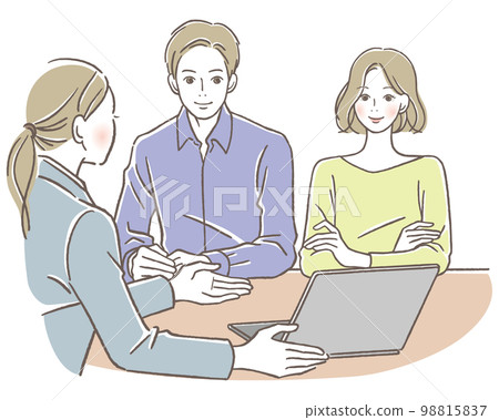 A couple receiving an explanation from a sales woman 98815837