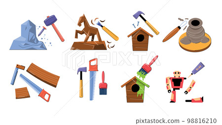 set of woodworker tools hobby vector illustration set of woodworker tools hobby vector illustration 98816210