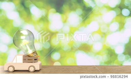 The wood truck and light bulb on wood table for eco concept 3d rendering The wood truck and light bulb on wood table for eco concept 3d rendering 98816294