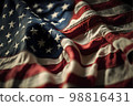 Closeup of grunge American flag waving in the wind 98816431