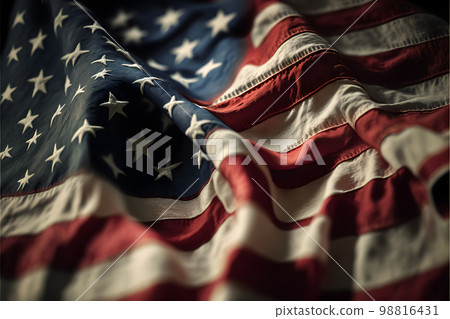 Closeup of grunge American flag waving in the wind 98816431