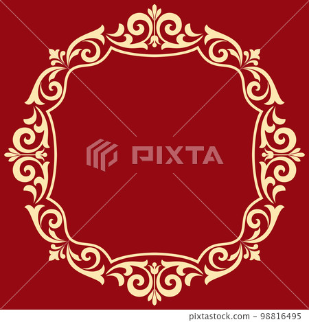 Decorative frame Elegant vector element for design in Eastern style, place for text. Floral golden and red border. Lace illustration for invitations and greeting cards 98816495