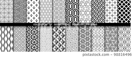 Geometric set of seamless black and white patterns. Simpless vector graphics 98816496