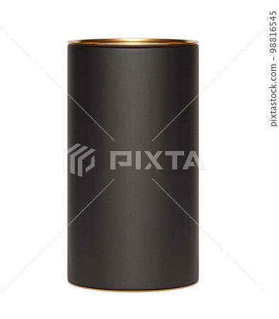 Black kraft paper tube package with golden lid mockup on white background Black kraft paper tube package with golden lid mockup on white background 98816545