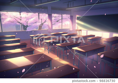 空蕩蕩的學校教室，櫻花，畢業 98816730
