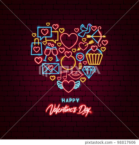 Valentine Day Neon Heart Postcard 98817606