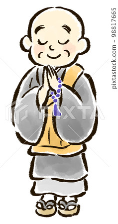 Hand-drawn illustration of a monk praying 98817665