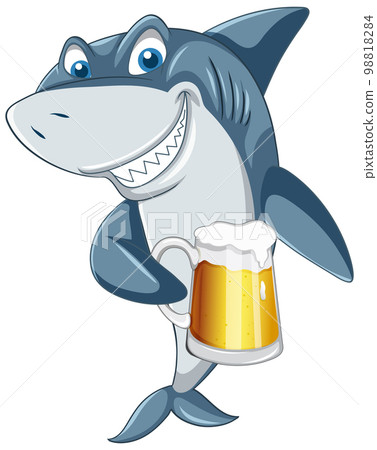Shark holding beer glass cartoon character 98818284