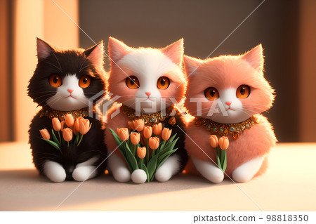 Majestic cats in elegant setting, sun setting outside the window. AI generated Majestic cats in elegant setting, sun setting outside the window. AI generated 98818350