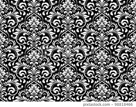 Wallpaper in the style of Baroque. Seamless vector background. White and black floral ornament. Graphic pattern for fabric, wallpaper, packaging. Ornate Damask flower ornament Wallpaper in the style of Baroque. Seamless vector background. White and black floral ornament. Graphic pattern for fabric, wallpaper, packaging. Ornate Damask flower ornament 98818466