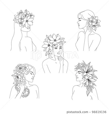 Beautiful Women with Flowers on Head 98819136