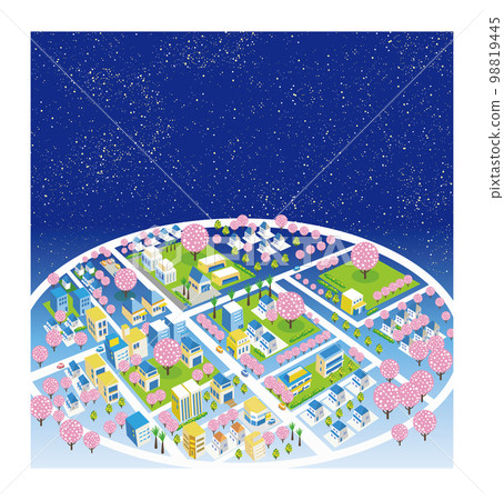美麗的城市景觀，滿天繁星和生活風景。將自然與房屋融為一體的城市發展，人們可以在這裡過上明亮的生活。 98819445