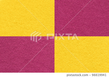 Texture of craft yellow and wine paper background with cells pattern, macro. Vintage kraft golden and purple cardboard. 98819941