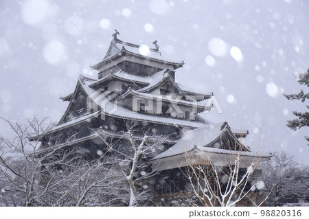 雪中的島根縣松江市國寶松江城 雪中的島根縣松江市國寶松江城 98820316