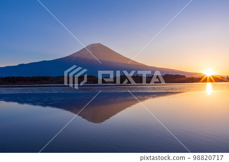 (Shizuoka Prefecture) Dawn of Lake Tanuki and Mt. Fuji in winter 98820717