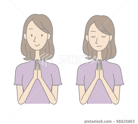 雙手合十祈禱的年輕女子-全彩 98820863