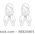 雙手合十祈禱的年輕女子 - 線條畫 - 1 種顏色 雙手合十祈禱的年輕女子 - 線條畫 - 1 種顏色 98820865