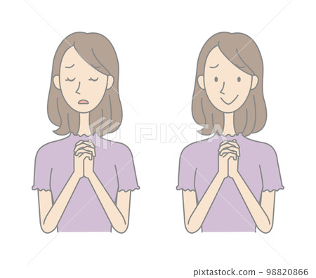 雙手合十祈禱的年輕女子 — 全彩 98820866