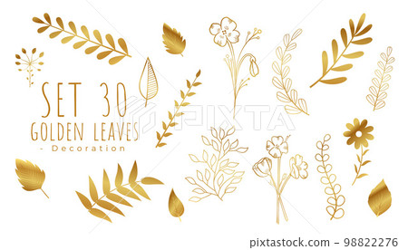 set of golden leaves for greeting card on white background set of golden leaves for greeting card on white background 98822276