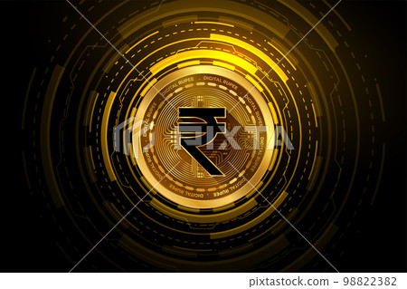 futuristic digital indian currency sign on golden token background futuristic digital indian currency sign on golden token background 98822382