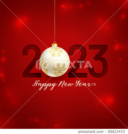shiny new year 2023 celebration background with christmas bauble design vector illustration 98822433