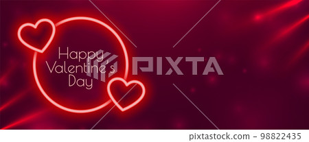 glowing red neon cute hearts with light effect for valentines day 98822435