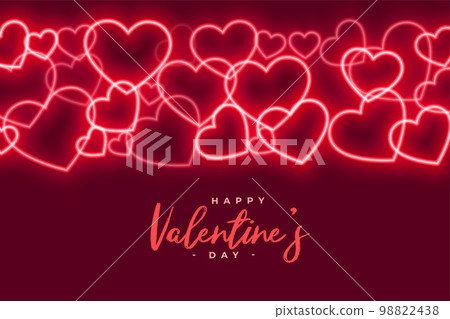 glowing red neon hearts valentines day decorative background 98822438