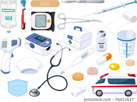 Illustration set of medical drugs and medical supplies 98822637