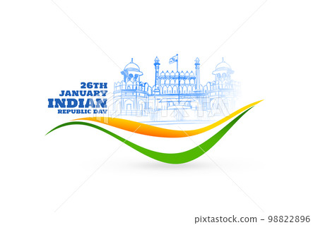 happy republic day card with red fort and wavy indian flag happy republic day card with red fort and wavy indian flag 98822896