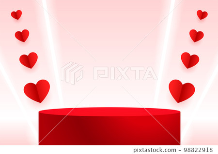 3d podium platform with paper hearts for... - Stock Illustration ...