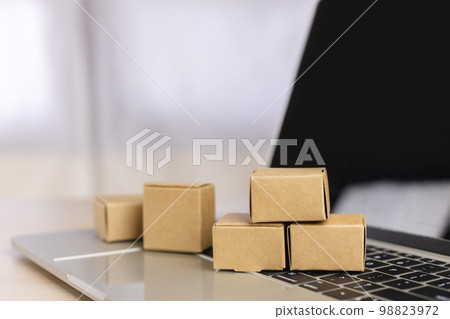 Paper box computer laptop. home delivery service from supermarket, 98823972