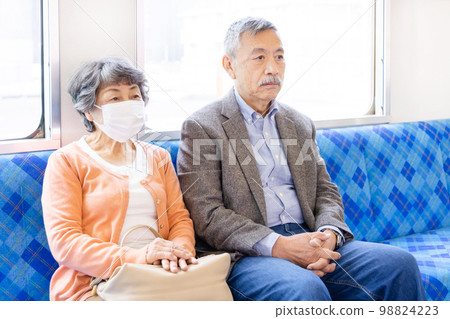 Women wearing masks and men not wearing masks on trains Corona deregulation Ethical dilemma 98824223