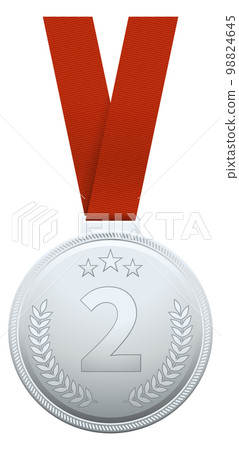 Silver medal on ribbon. Trophy award. Second place prize Silver medal on ribbon. Trophy award. Second place prize 98824645