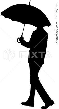 A gentleman silhouette walking with an umbrella A gentleman silhouette walking with an umbrella 98825196