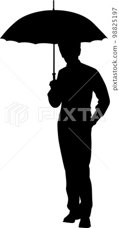 Gentleman silhouette holding an umbrella 98825197