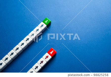 Competition between two startup teams. Be more successful than other. Leadership skills, foresight and forecasting. Get a boost to success. Be one step ahead. Get ahead of your opponent. 98825258