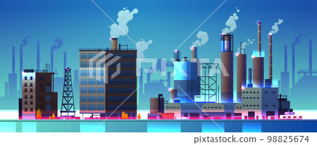 energy generation plant with chimneys electricity production industrial manufacturing building heavy industry factory 98825674