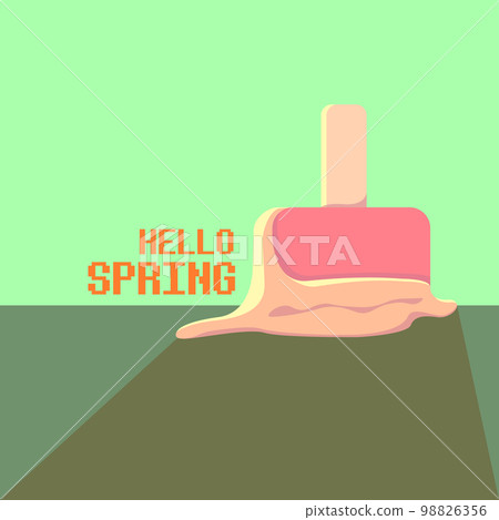 vector hello spring vintage concept illustration with flat melt ice cream isolated on green background. Springtime background or banner. Hello march graphic design template vector hello spring vintage concept illustration with flat melt ice cream isolated on green background. Springtime background or banner. Hello march graphic design template 98826356