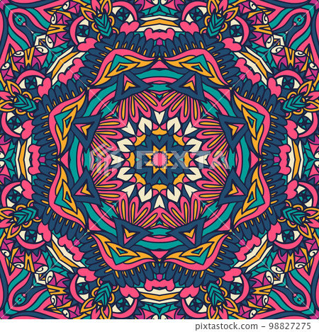 Vector seamless pattern ethnic boho art mandala. Asian design with colorful ornament. 98827275