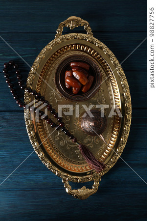 Concept of Muslim holy month Ramadan Kareem, top view 98827756