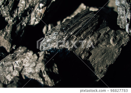 Black coal stones close-up. Solid advertising background.. Black coal stones close-up. Solid advertising background.. 98827783