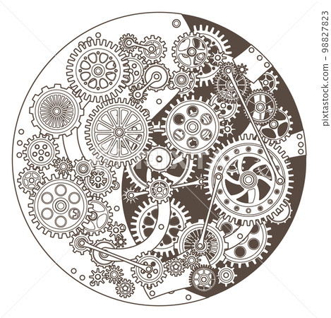 Clockwork in retro style. Gear mechanism. Clock cogwheel Clockwork in retro style. Gear mechanism. Clock cogwheel 98827823