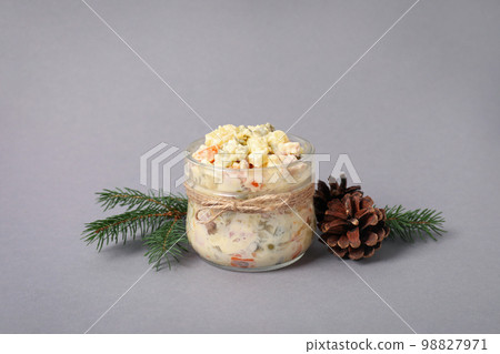 Concept of New year food, tasty Olivier salad Concept of New year food, tasty Olivier salad 98827971