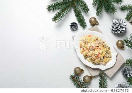 Concept of New year food, Olivier salad, space for text Concept of New year food, Olivier salad, space for text 98827972
