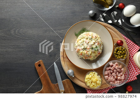Concept of New year food, Olivier salad, space for text Concept of New year food, Olivier salad, space for text 98827974