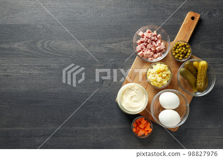 Concept of New year food, Olivier salad, space for text 98827976