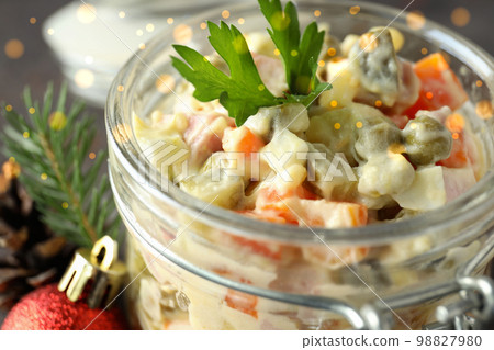 Concept of New year food, tasty Olivier salad 98827980