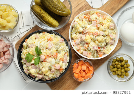 Concept of New year food, Olivier salad, top view 98827991