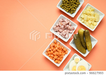 Concept of New year food, Olivier salad, space for text Concept of New year food, Olivier salad, space for text 98827993